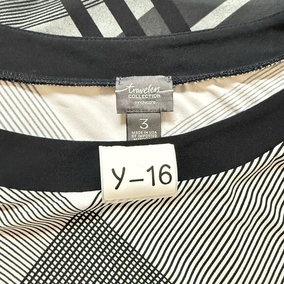 Chicos Travelers Tunic Top Women's Black Geometric Round Neck Zs /3 - Picture 13 of 13